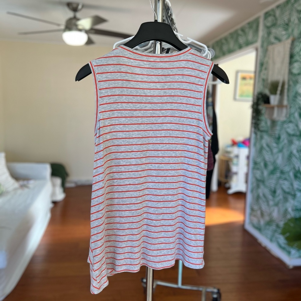 Cabi Gray Grey Orange Stripe Peplum Ruffle Tank Shirt Sleeveless Top 533 Sz S - Picture 5 of 7